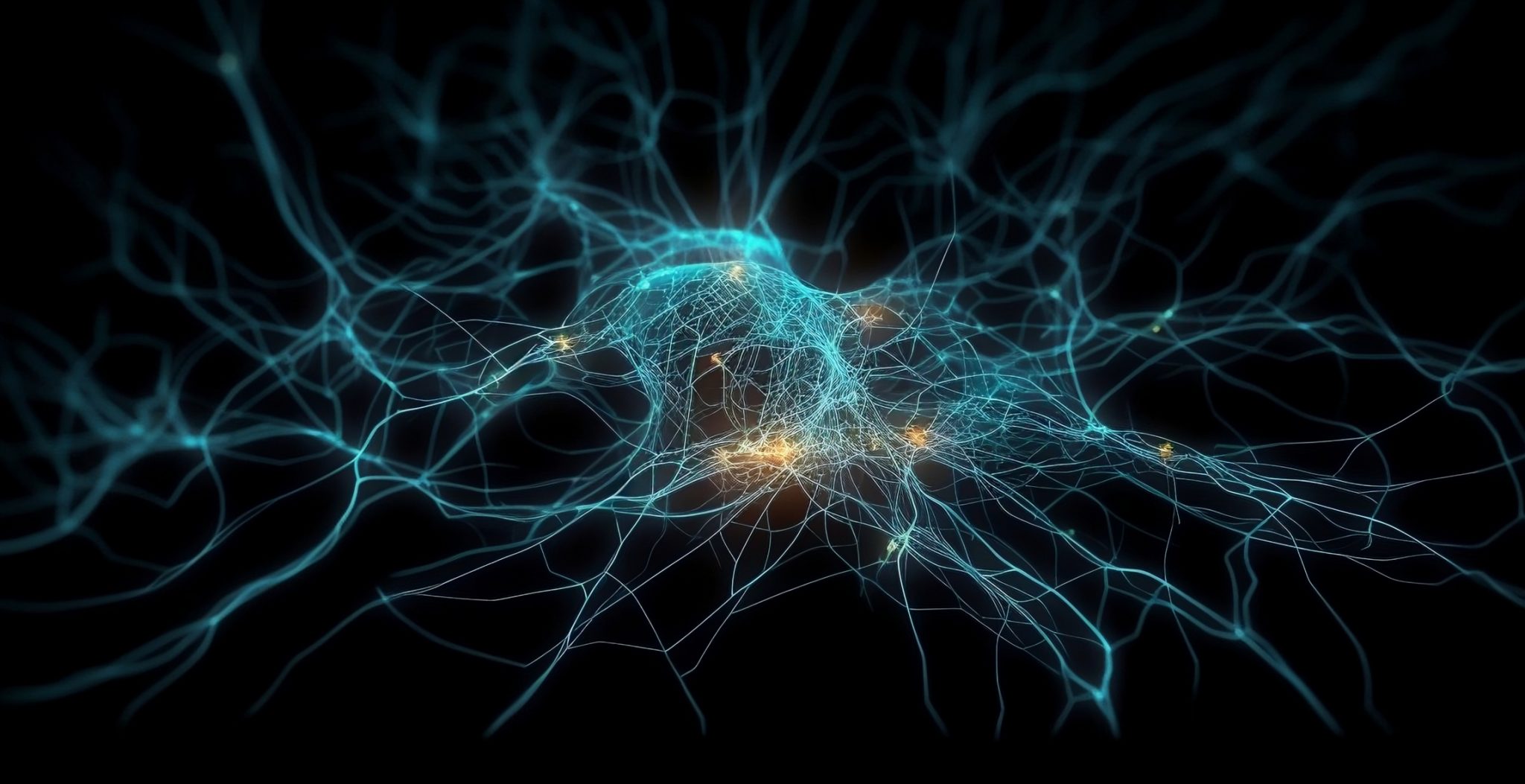 A blue neuron floating in black space used as the image for Download.